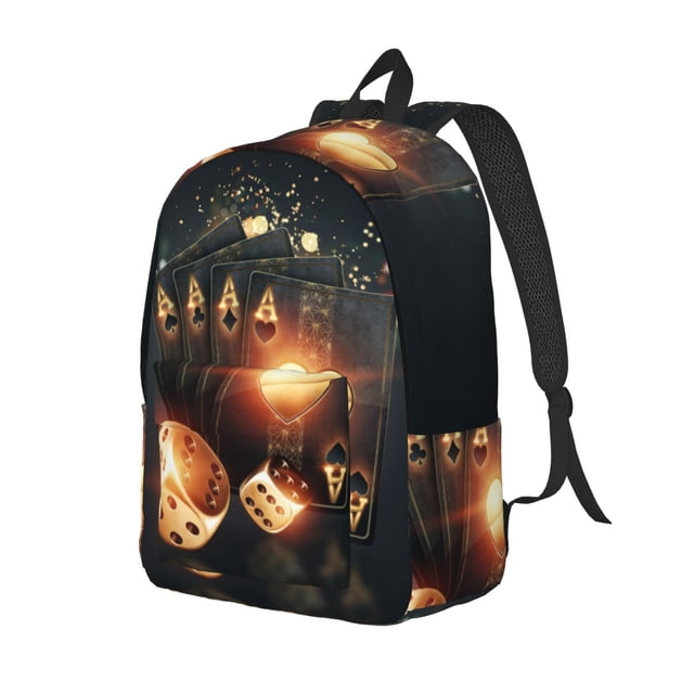 Balery Creative Poker Mochila Clásica Impresa Básica para Viaje, Mochila Escolar Resistente al Agua, Mochila de Lona con Correas Ajustables-Medium