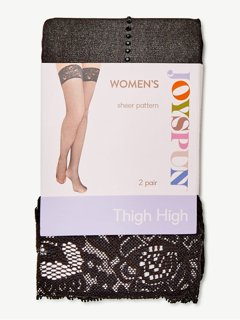 Joyspun Women's Rhinestone and Back Seam Thigh Highs 2-Pack Sizes