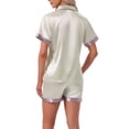 thumbnail image 3 of INSPIRE CHIC Women's Satin Pajamas Sleepwear Button Down Contrast Color Short Sleeve Tops with Shorts Loungewear Sets XS White, 3 of 6