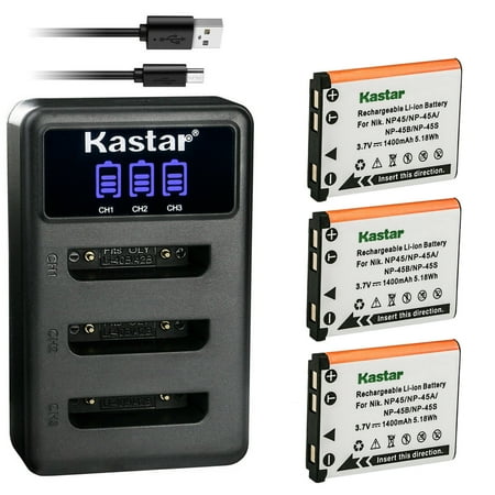 Kastar 3 Pack Battery and LCD Triple USB Charger Compatible with Fujifilm FinePix Z808EXR Z900EXR Z909EXR Z950EXR Z1000EXR Z1010EXR Z2000EXR instax Mini 90 instax SHARE SP-2 Cameras