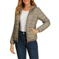 thumbnail image 1 of Chaqueta acolchada para mujer Inspire Chic con cuello alto, ligera, con capucha y cierre, talla L, color caqui, 1 of 6