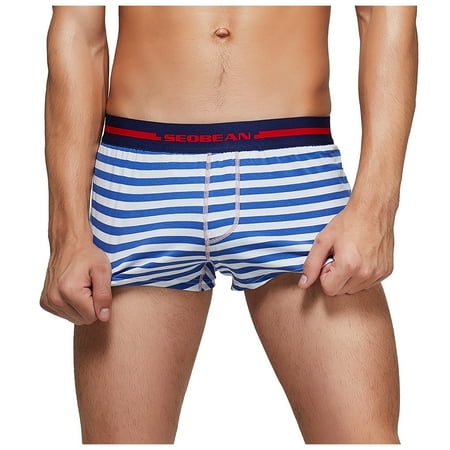 

DNDKILG Stretch Comfort Soft Underwear for Men Pouch Breathable Briefs Striped Male Trunks Sky Blue 2XL