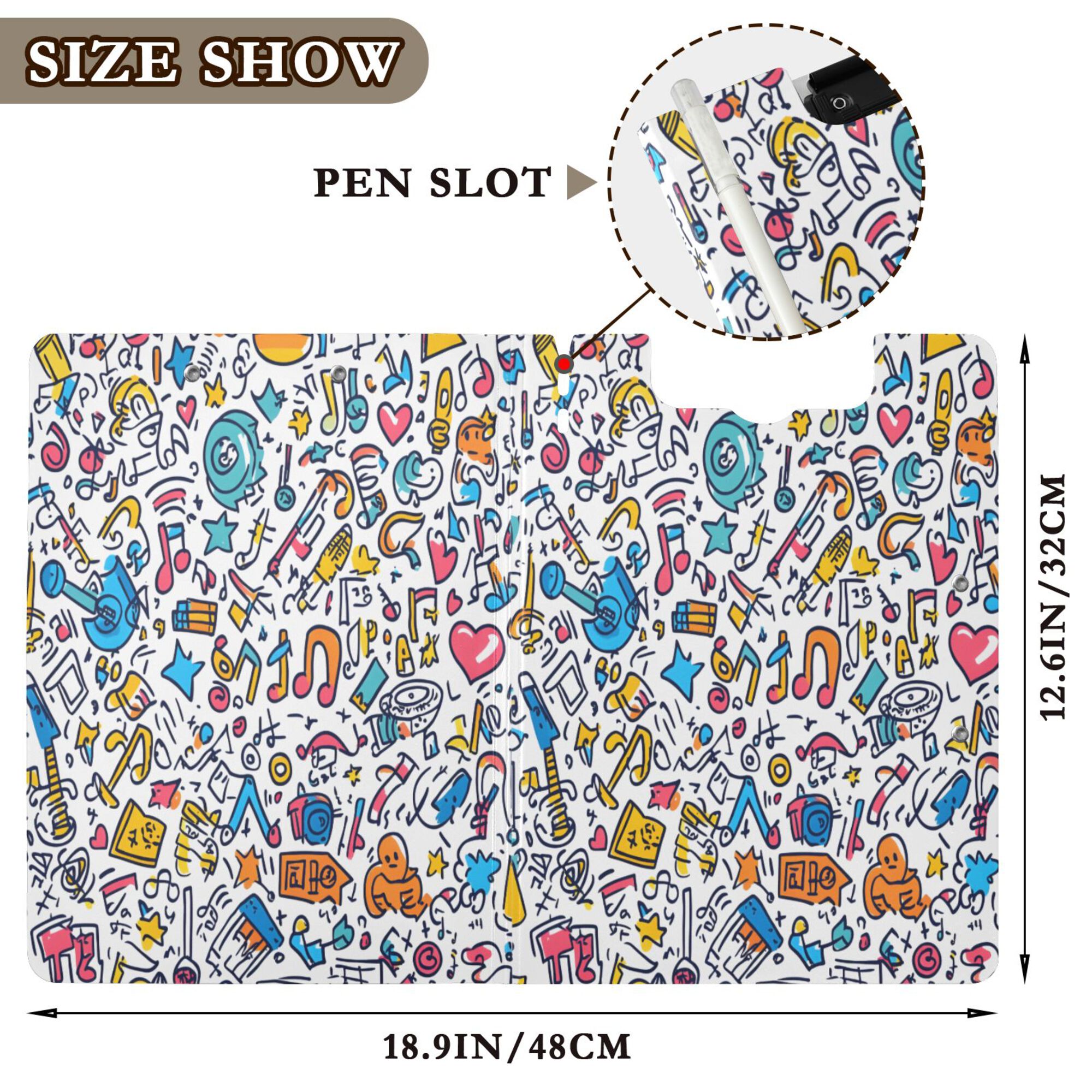 FORMRS A4 Clipboard Folder with Pen Holder Horizontal Foldable School Office Binder, Doodle Pattern