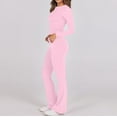 thumbnail image 4 of sususu Women Sweatsuit,Matching Set Women Knitted Trousers Suit Long Sleeve Top and Pants Outfit Summer Casual Solid Color Slim Fit Comfortable Two Piece Set - Pink, 4 of 6