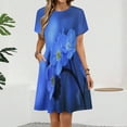 thumbnail image 2 of Blue Flowers Short Sleeve Dress Women Summer Evening Dresses Ladies Sundress, 2 of 7