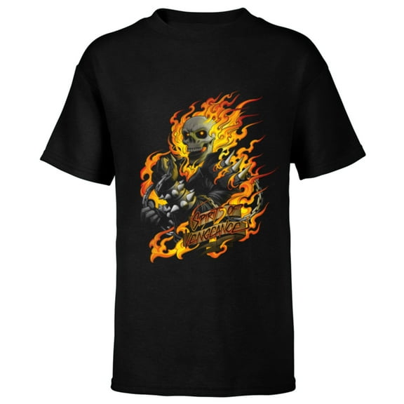 Marvel Ghost Rider Spirit of Vengeance Flaming Skull - Short Sleeve T-Shirt for Kids -Customized-Black