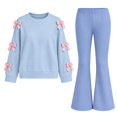 thumbnail image 2 of Kezqiaxn 2 Piece Winter Outfit for Girls Cute Bowknot Pullover Sweatshirt and Flared Pants Matching Sets Teen Girl Clothes Size 5-15, 2 of 8