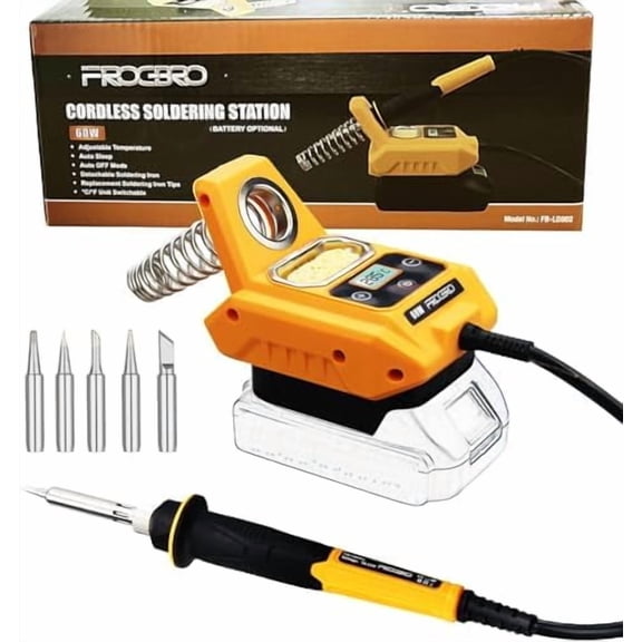 Battery Soldering Iron Station for Dewalt 20V Max, Adjustable Temperature 212-932℉, Portable Cordless Soldering Iron with 6 Tips & Digital Display for DIY Repair(Battery Not Included)