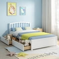 thumbnail image 3 of uhomepro Wood Twin Size Platform Bed with 2 Storage Drawers, Pine Wood Bed with Headboard, Modern Twin Size Bed Frame with Wood Slats Support, No Box Spring Needed, White, 3 of 10