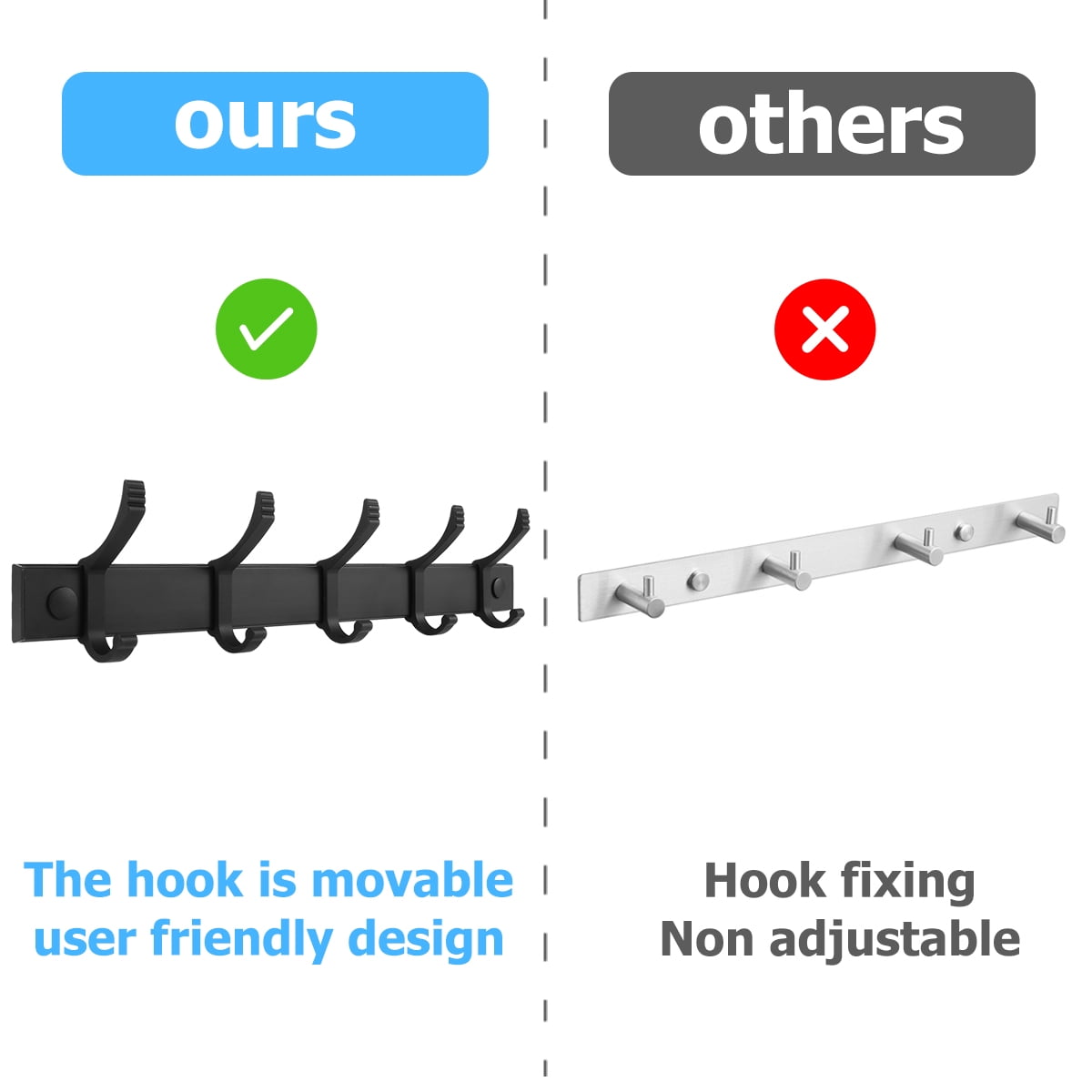 Dznils Hook Rack Rail Coat Hanger Towel Rack Adhesive Wall Mount For Hanging Clothes, Hats, Bag, Bathroom, Bedroom, Kitchen (13.9 x 3 inches)