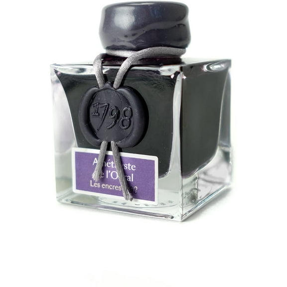 J. Herbin 1798 Anniversary Inks - Silver Sheen 50 ml Bottled - Amethyste de L'Oural (Rich Deep Purple Ink)