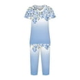 thumbnail image 2 of Pajama Sets for Women 2 Piece Floral Print Soft Cotton Short Sleeve Sleepwear V Neck Top and Capri Pants Pjs Outfits (L, Blue 01), 2 of 5