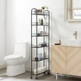 thumbnail image 2 of 6-Tier Storage Cart Wire Slim Shelving Shelf with Wheels for Small Spaces, Rolling Tall Organizer Storage for Bathroom, Kitchen, Home, Garage, Bedroom, Closet (Red, 10“D), 2 of 6