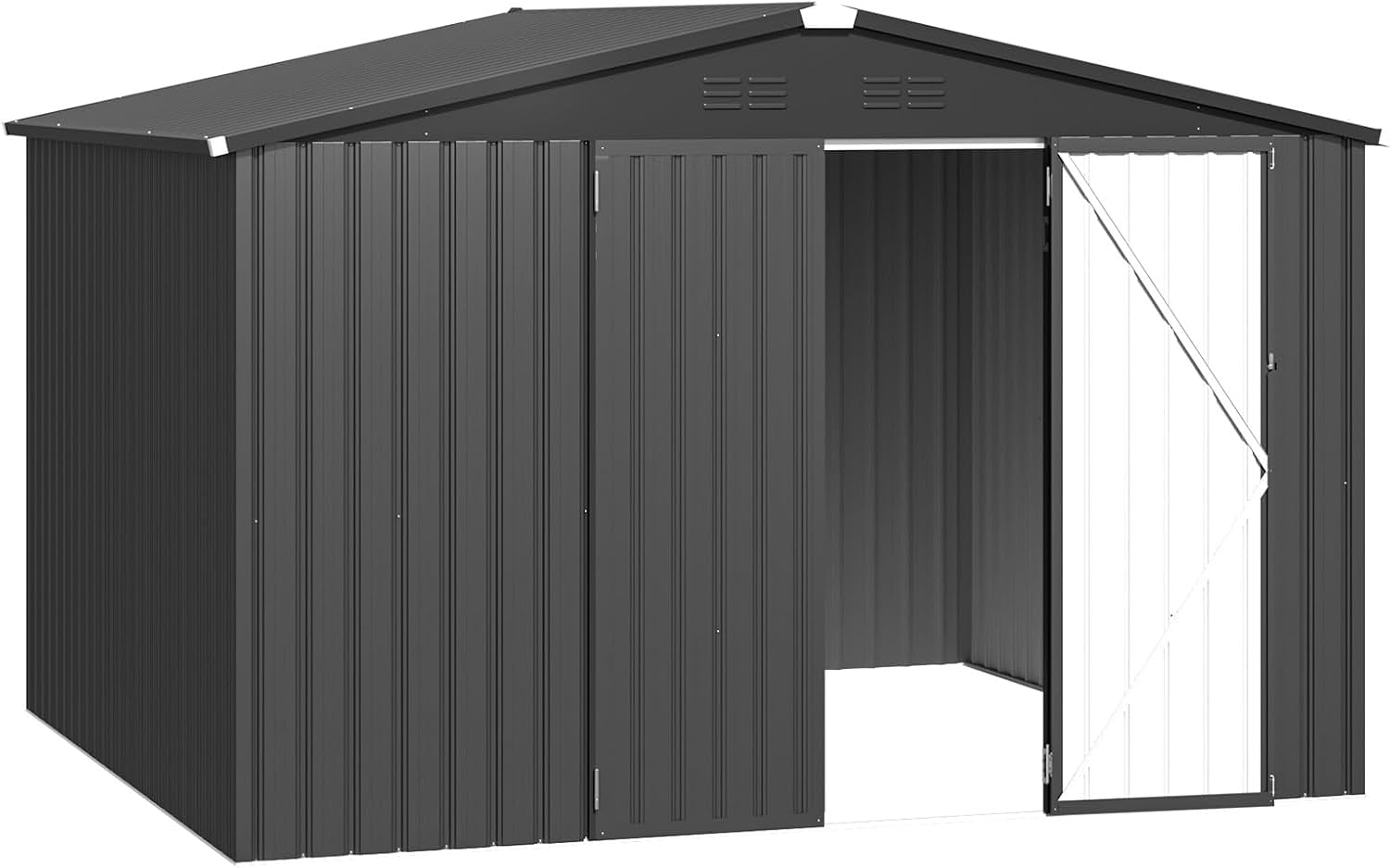 YODOLLA 8 x 10 ft. Outdoor Metal Storage Shed with Sliding Roof & Lockable Door in Dark Grey for Garden, Patio& Backyard