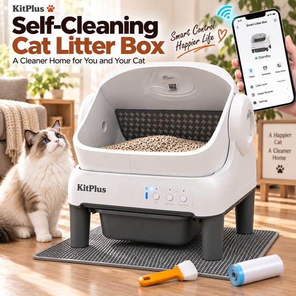 Large Smart Self-Cleaning Cat Litter Box, App-Controlled Automatic Cleaner with 3.43-Gallon Big Capacity, 2.4G Wifi Litter Box with Odor Removal, 14-Day Hands-Free Scoopless Care, Auto-Scoop, Brush