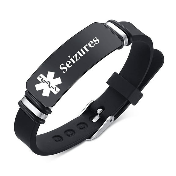 Vagzen Silicone Medical Alert ID Bracelet for Men , Engraving Seizures, Adjustable