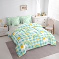 thumbnail image 2 of Manfei Gingham Rainbow King Bedding, Sun Rain Cloud King Bed in a Bag, Green Blue, Gray Reversible, 7-Piece, 2 of 6