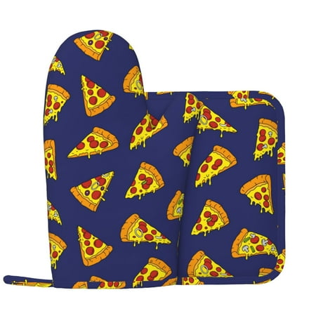 

Cute Pizza Sausage Oven Mitts and Pot Holders Sets with 1 Non-Slip Left Silicone Oven Mitts and 1 Heatproof Insulated Hot Pads for Kitchen Use in Cooking Baking Grilling