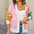 thumbnail image 6 of Womens Fashion Floral Sweater Trendy Long Sleeve Open Front Knit Cardigan Fall Soft Knitwear Clothes White, M, 6 of 7