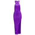 thumbnail image 4 of Women's Fashion Halter & Round Neck Sleeveless Sequin Split Bow Evening Party Dress, Purple, S, 4 of 4