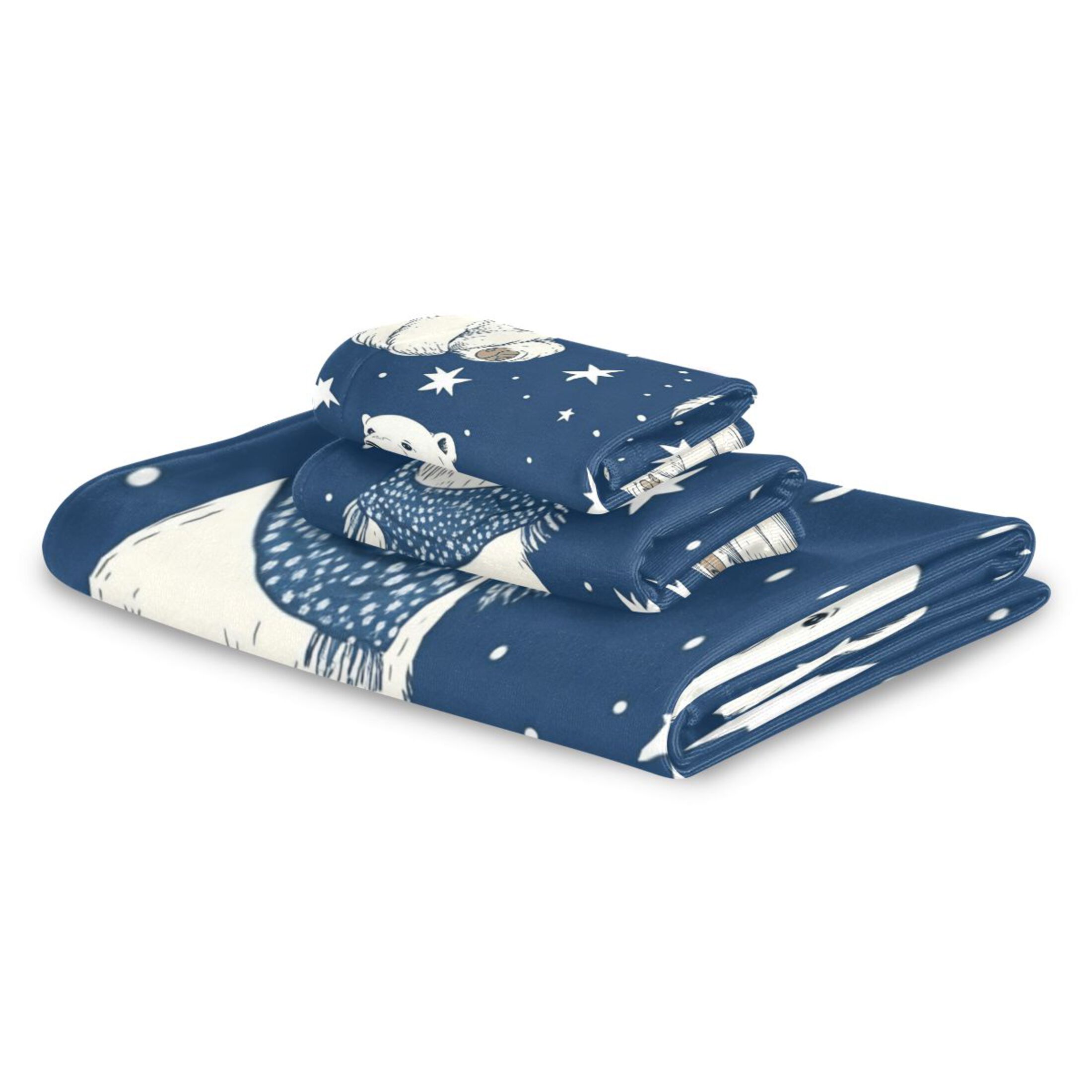 Wobogo Cute Polar Bears Pattern Ultra Soft 3 Pack Cotton Towel Set Includes 1 Bath Towel 1 Face Towel and 1 Washcloth for Everyday Use Lightweight and Compact