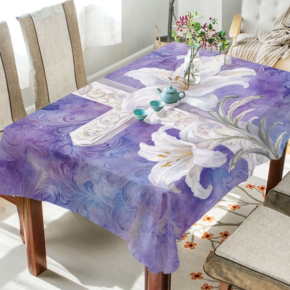 YAZAOO Square Tablecloth Easter Cross Printing Pattern Tableclothes