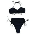 thumbnail image 7 of Swimsuits for Women,Women's Sloid Color Split Swimsuit Show Waistflat Bikini Black 8(L), 7 of 7