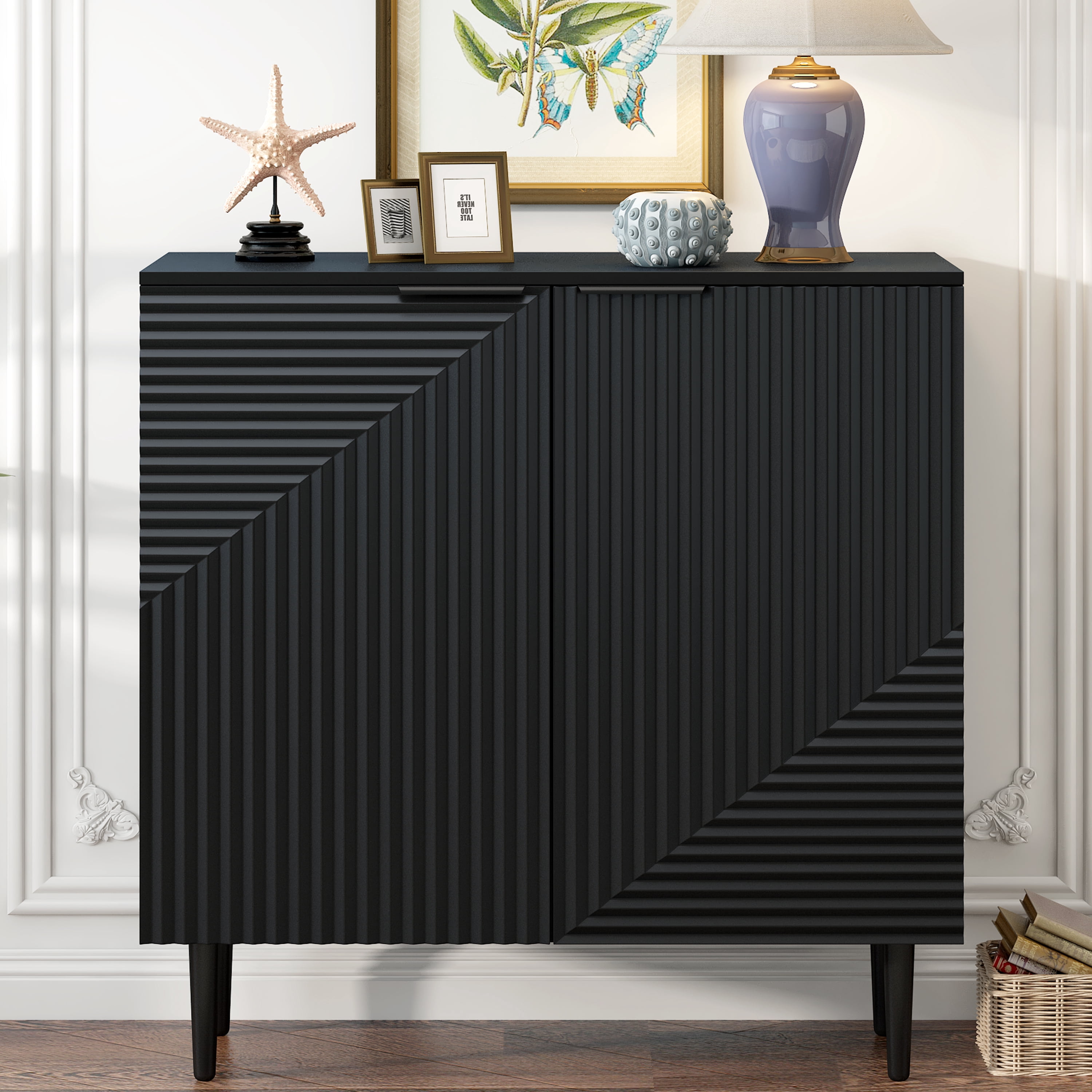 EUROCO 2 Door Sideboard Cabinet,35" Buffet Cabinet with Storage,Sideboard Storage Cabinet with Adjustable Shelf,Accient Cabinet for Living Room,Kitchen,Black