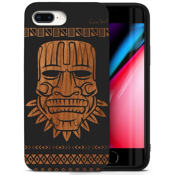 Case Yard Wooden Case for iPhone-8-Plus Soft TPU Silicone cover Slim Fit Shockproof Wood Protective Phone Cover for Girls Boys Men and Women Supports Wireless Charging Maya Mask Design
