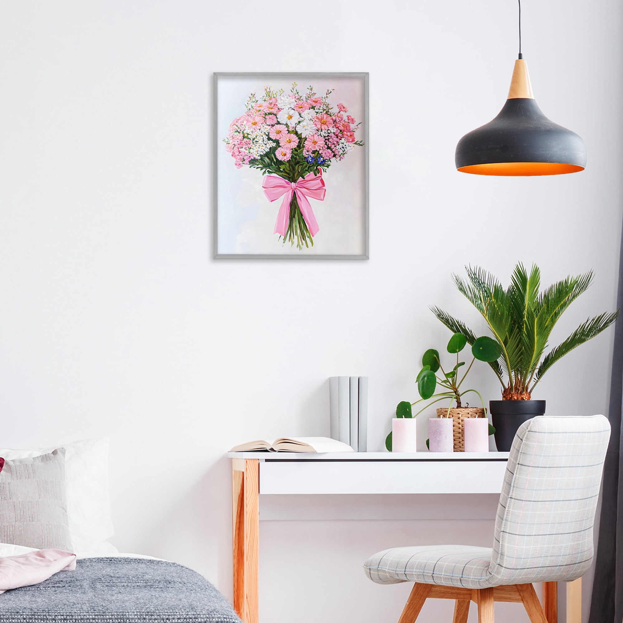 Stupell Industries Pink & White Tied Flower Bouquet Gray Framed Giclee Art, design by The Prints Vibe