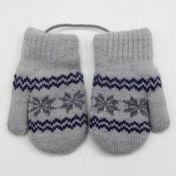 Toddler Baby Knitted Gloves with Anti-Lost Rope Winter Warm Mittens Thick Thermal Hand Warmer for Infant Gray Free