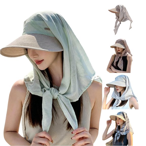 Unir UV Protection Neck Cover Sun Hat for Women, Wide Brim Straw with Scarf, Breathable Summer Outdoor Hat, 1 Piece, One Size