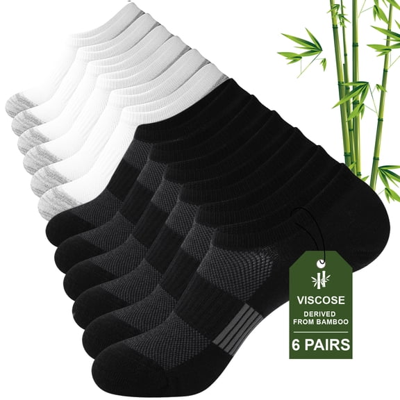 FREEYOKA Bamboo Socks Ankle Low Cut Socks for Men Breathable Athletic Socks 6 Pairs,BLACKWHITE