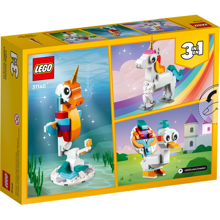 LEGO Creator 3 in 1 Magical Unicorn Toy to Seahorse to Peacock, Rainbow  Animal Figures, Unicorn Gift for Girls and Boys, Buildable Toys, 31140