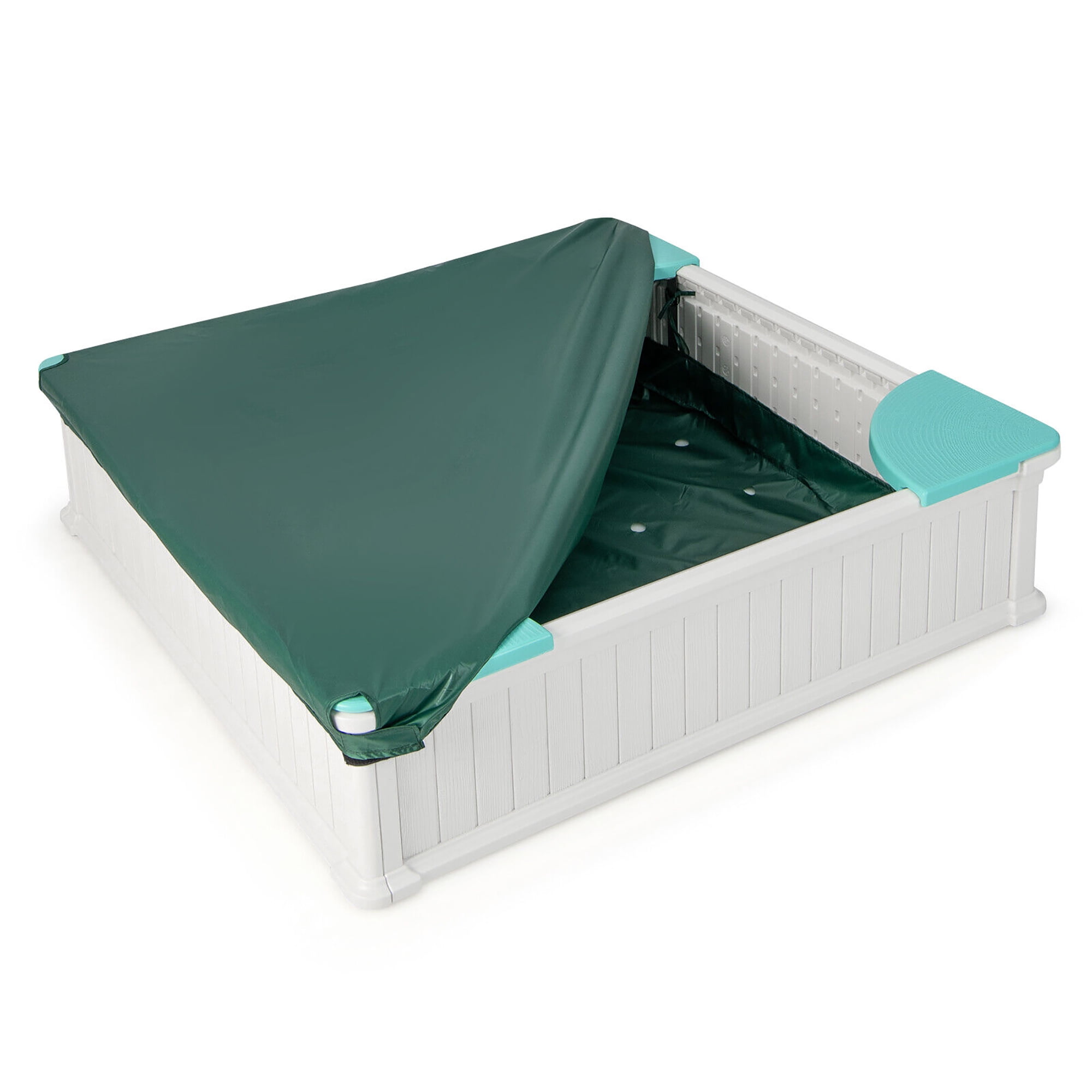 Gymax Kids Outdoor Sandbox 48.5'' x 48.5'' x 12.5'' Large HDPE