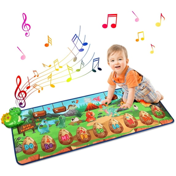 Wupuaait Baby Musical Crawling Animal Mat, Dinosaur Piano Carpet Playmat for 2-9 Y Boys and Girls