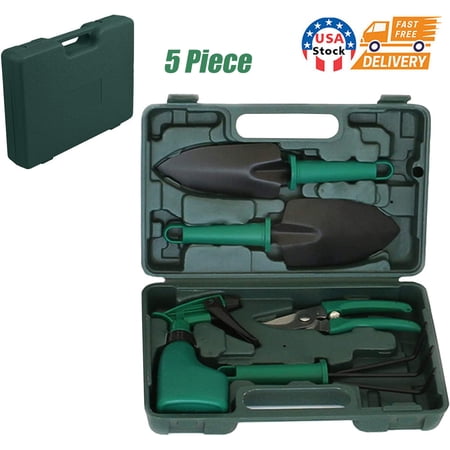 SHANNA Gardening Tools Set Planting Kit with Carrying Case, Includes Shovel, Rake, Fork, Weeder, Trimmer, Gardening Gift for Men and Women (5 Piece Set)