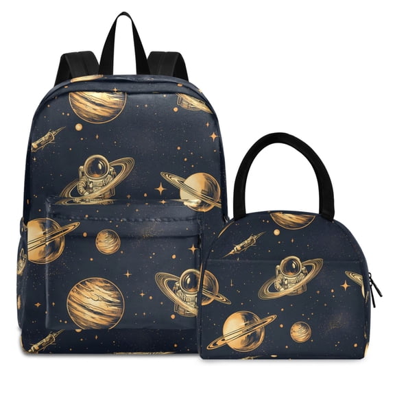 ALAZA Backpack Set Astronaut Planet Space Elementary School Bags Student BookBag with Lunch Bag