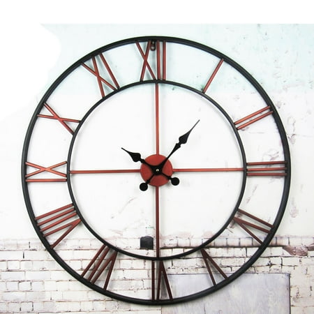Soimiss Red Metal Wall Clock with Roman Numerals Decorative Vintage European Style for Living Room