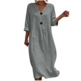 thumbnail image 2 of Linen Dresses for Women 3/4 Sleeve Loose Casual V Neck Lightweight Flowy Long Maxi Dress Vacation Beach Dress, 2 of 7