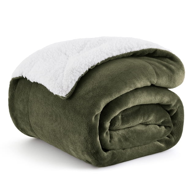 Manta Bedsure Sherpa de forro polar para sofá, 130 x 150 cm, color oliva