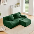 thumbnail image 2 of L-Shaped Teddy Fabric 2-Seat Boneless Sofa, No Assembly, Curved Armrest Streamlined Ergonomic Design, 32D High Density Sponge, for Living Room Rest Area Bedroom, Green, 2 of 9