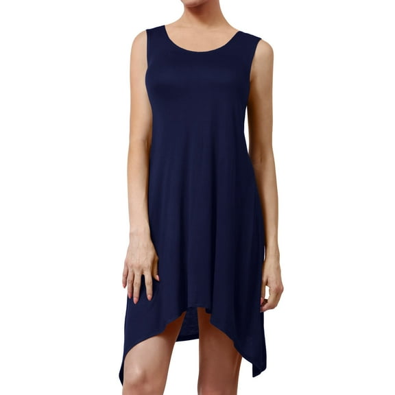 J. METHOD Women's Sleeveless Round Neck Flare Curved Hem Swing Tank Top Dress NEWDR61 Navy M