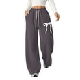 thumbnail image 4 of CPNG Girls Drawstring Straight Wide Leg Sweatpants Bow Print Sweat Pants Elastic High Waist Solid Color Baggy Joggers(Dark Gray,7-8 Years), 4 of 9