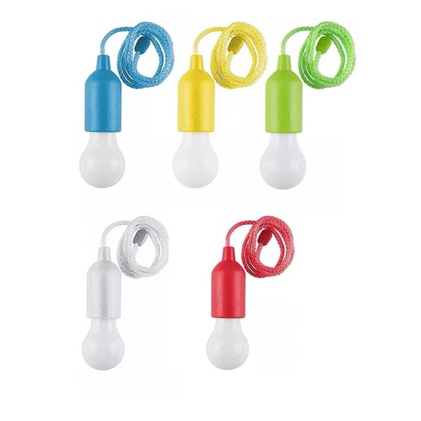 Luz LED con cable de tracción, luz portátil de 5 piezas, bombilla LED con batería para caminatas, pesca, oficina, campamento, jardín, patio e iluminación interior para carpas al aire libre ShuxiuWang 8390611166649