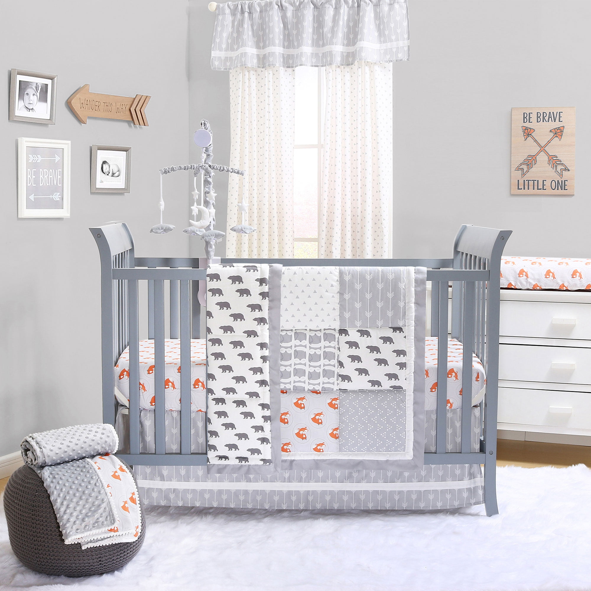 Grey Woodland Bear and Fox Baby Boy Crib Bedding 20 Piece Nursery Essentials Set