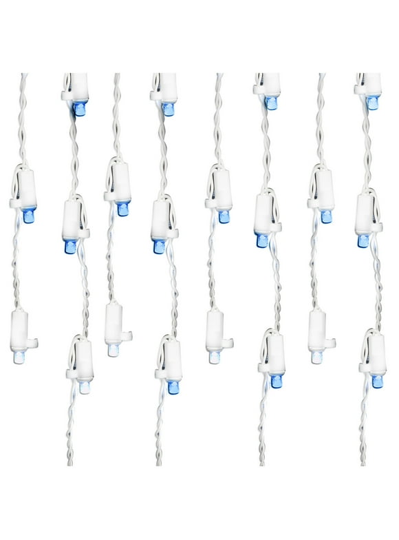 60 Lt Twinkling LED Icicle Lights, Blue/Pure White