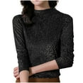 thumbnail image 2 of BLTIBY Women's Vintage Velvet Half Turtleneck Blouse Long Sleeve Dressy Casual Slim Fit Pullover Top Fashion Elegant Jacquard Shirts Black L, 2 of 9