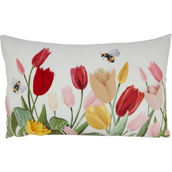 Charming Felt Applique Tulips Pillow Cover