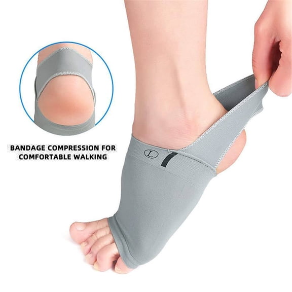 1 Pair Upgrade Metatarsal Compression Arch Support Sleeves with Gel Pad Inside - Brace for Flat Foot & Plantar Fasciitis Foot Pain Relief Women Men, Gray, Heel Spur Strap